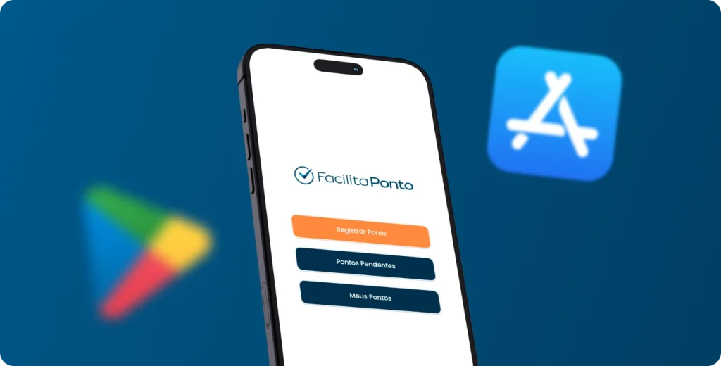 Aplicativo mobile Facilita Ponto exibido em smartphone, disponível para Android e iOS.