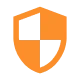 Ícone de escudo laranja representando segurança e proteção digital.