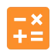 Ícone laranja com símbolos matemáticos representando cálculo e automação.