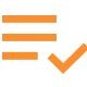 Ícone laranja com lista de tarefas e marca de verificação indicando relatórios ou atividades concluídas.