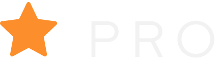 Logotipo com a palavra PRO acompanhada de uma estrela laranja.
