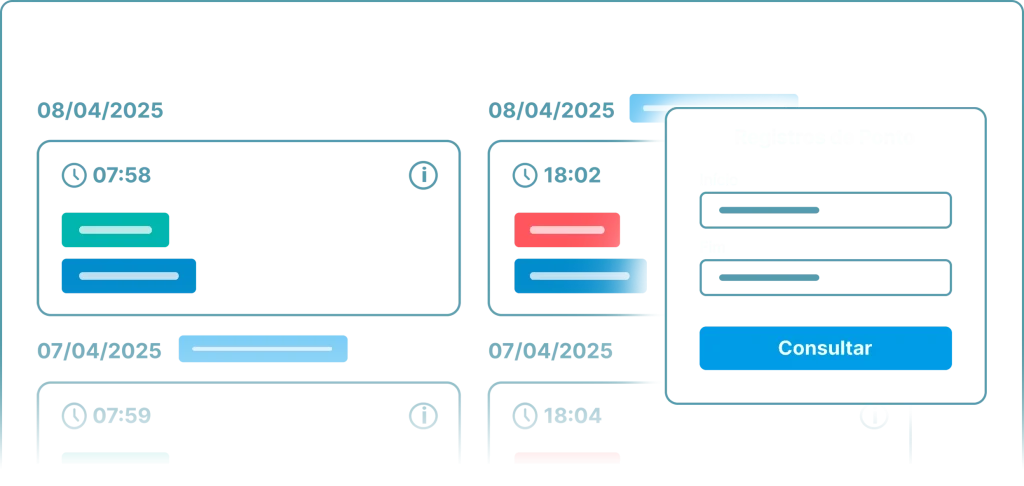 Painel do colaborador com registro de ponto diário e consulta de atividades por login e senha.